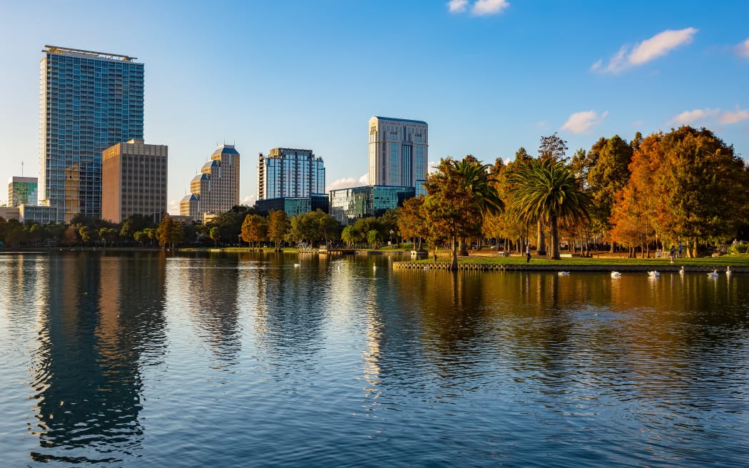 Orlando, Florida, USA, downtown city skyline from Eola Park