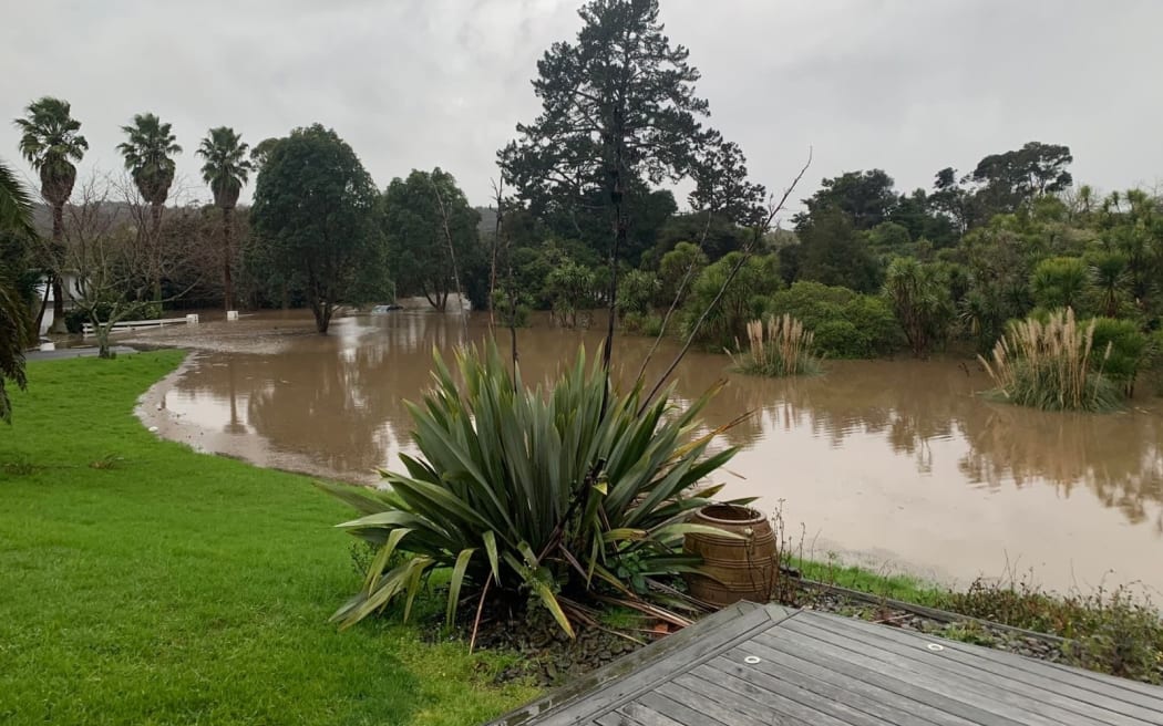 A flooded garden in Kumeū.