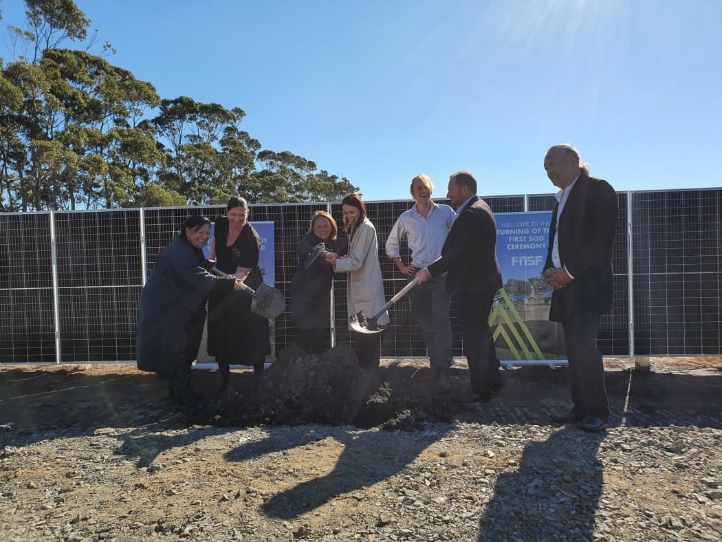 MP Willow Jean Prime (second left) and Prime Minister Jacinda Ardern (fourth left) attended the ceremonial shovel lifting.