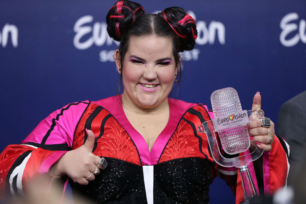 Winner singer Netta of Israel poses with the Trophy after winning the 2018 Eurovision Song Contest Grand Final.