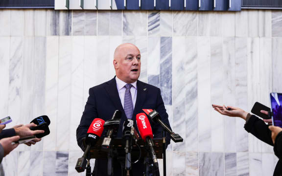 Prime Minister Christopher Luxon takes questions at the Beehive after the resignation of press secretary Michael Forbes.