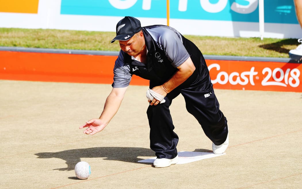Skip Mark Noble of New Zealand in action during the Para Men's Open Triples Final against Australia. Gold Coast 2018 Commonwealth Games.