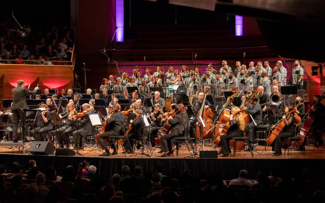 Signature Choir and the New Zealand Symphony Orchestra perform Mana Moana at the Michael Fowler Centre, Wellington. 1 December 2022