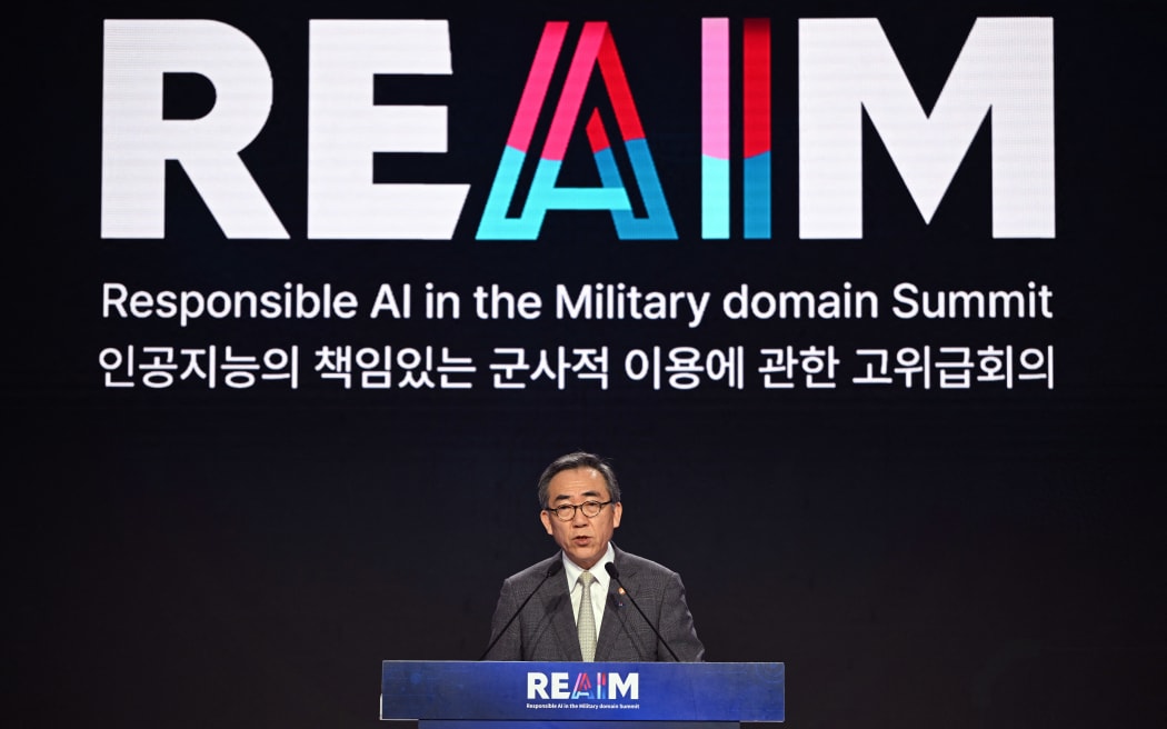 South Korean Foreign Minister Cho Tae-yul delivers a speech at the closing session of the Responsible AI in the Military Domain (REAIM) summit in Seoul on September 10, 2024. Humans not Artificial Intelligence should make the key decisions when it comes to using nukes, a global summit AI in the military domain agreed on September 10, in a non-binding declaration. (Photo by Jung Yeon-je / AFP)