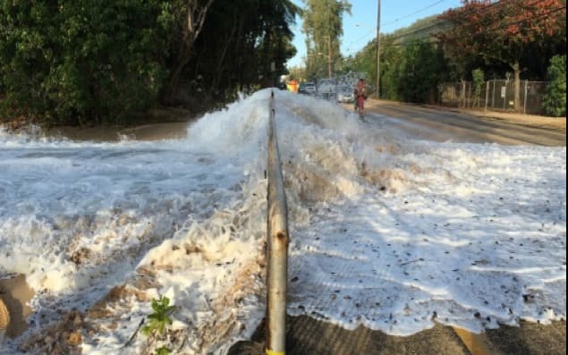 North Shore, Oʻahu in Hawaii during flooding the winter of 2016.