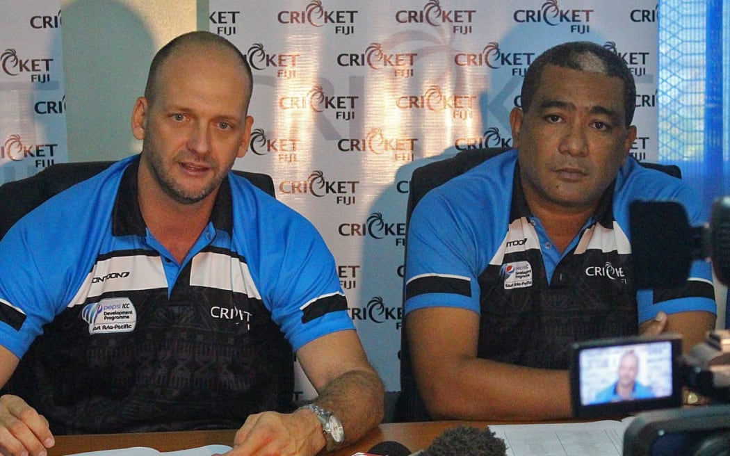 Cricket Fiji national head coach Shane Jurgensen and CEO Inoke Lesuma.