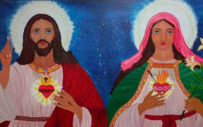 An artwork painted by refugee Thanus Selvarasa for a Manus church.