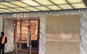 A Gucci store on Queen St, Auckland, hit by ram raiders on Monday  11 April 2022.