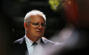 Australia's Prime Minister Scott Morrison is pictured after attending a church service at St Andrews Cathedral in Sydney on April 11, 2021.