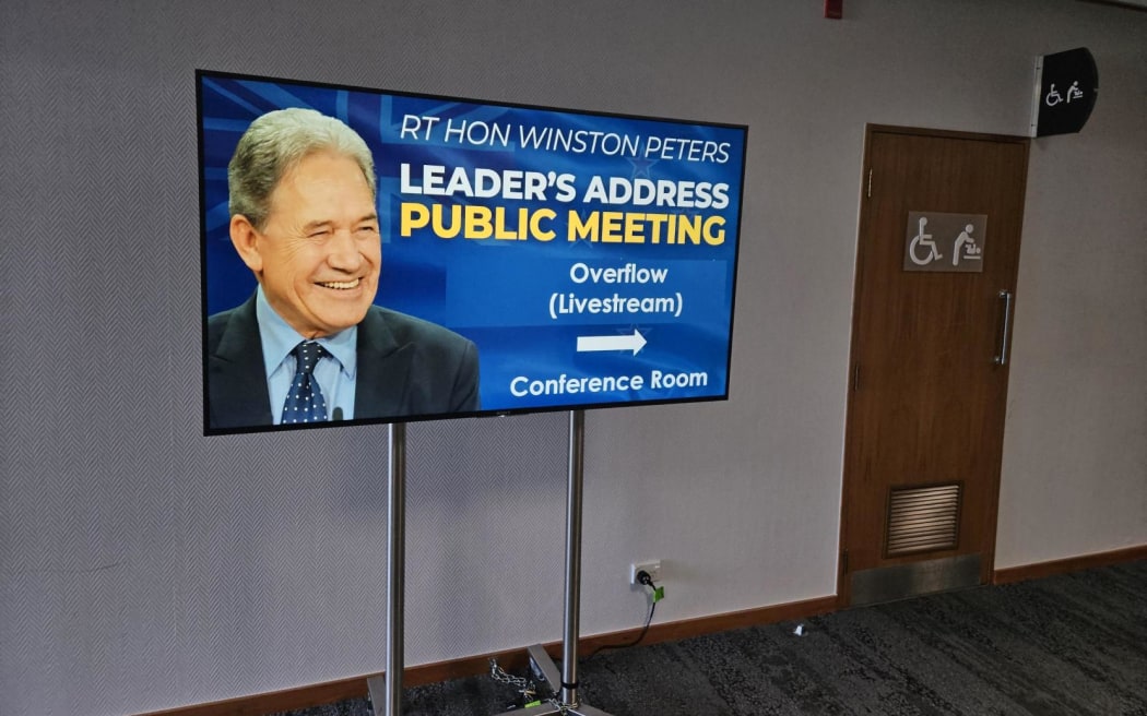 A sign at New Zealand First's annual gathering in Palmerston North.