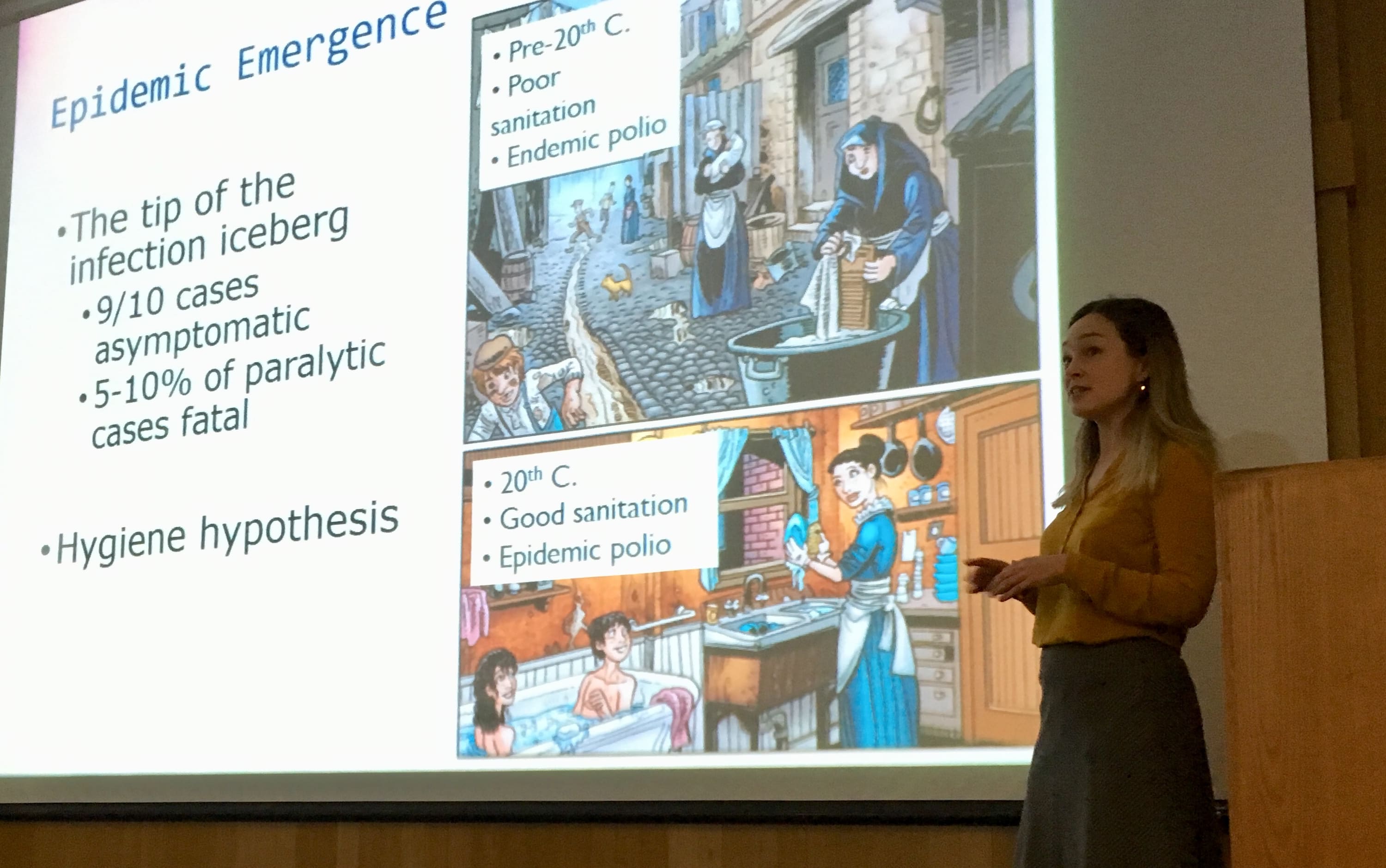 Dr Heather Battles giving a lecture on the 1916 polio epidemic in New Zealand at the University of Alaska Anchorage in 2018.