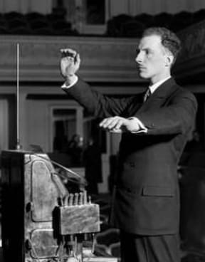 Lev Termen demonstrating the theremin.