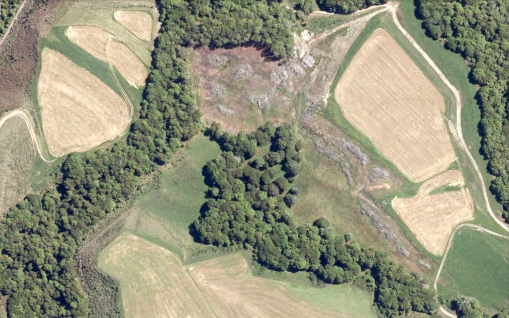 An aerial shot of the area where native bush was cut in the Maruia Valley at the top of the South Island.