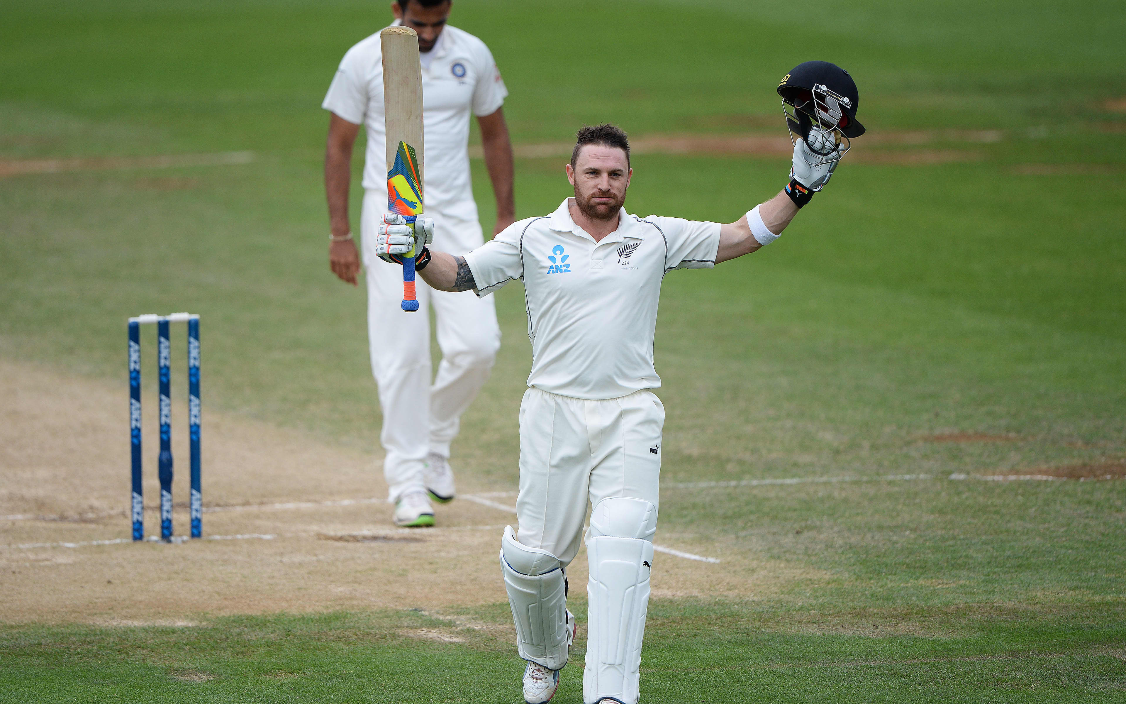 Brendon McCullum celebrates scoring a triple century in the second test against India at the Basin Reserve, 18 February 2014. 
Photo: Andrew Cornaga/www.Photosport.nz
