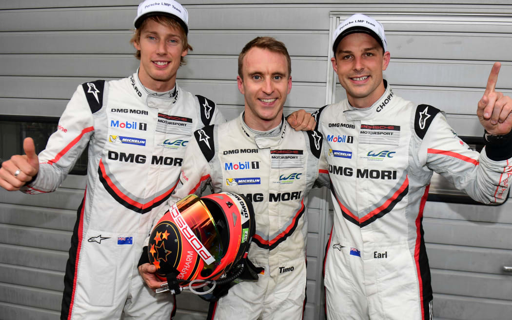 Timo Bernhard, Earl Bamber and Brendon Hartley.
