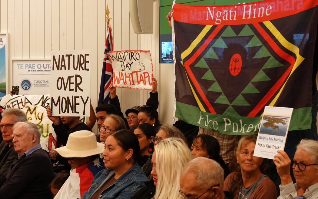 Opponents of a fast-tracked marina proposal packed the public gallery at Thursday’s Far North District Council meeting.