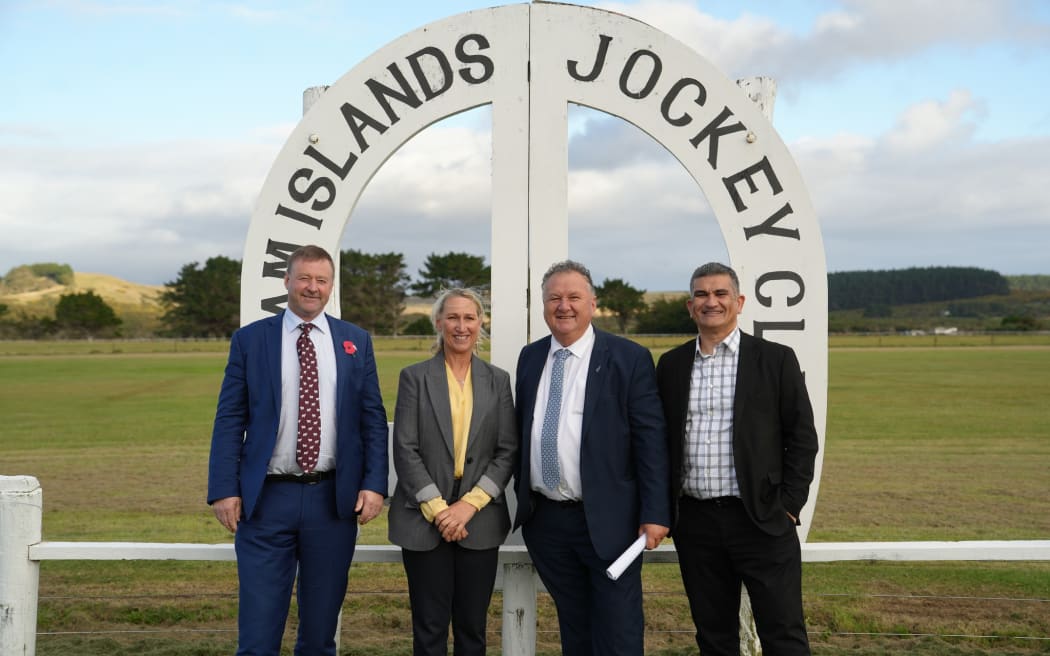 Minister for Rural Communities Mark Patterson, Chatham Islands mayor Monique Croon, Regional Development Minister Shane Jones and Chatham Islands Council CEO Paul Eagle.