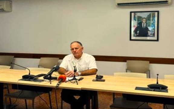 French High Commissioner Louis Le Franc speaking at a media conference on Wednesday in Noumea.