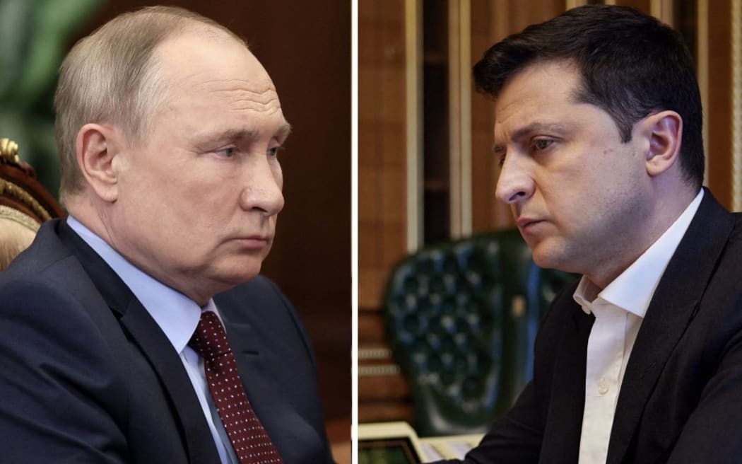 A combined photo of Russian President Vladimir Putin and Ukraine President Volodymyr Zelensky.