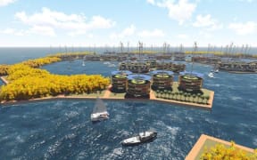 A design for a floating island city.