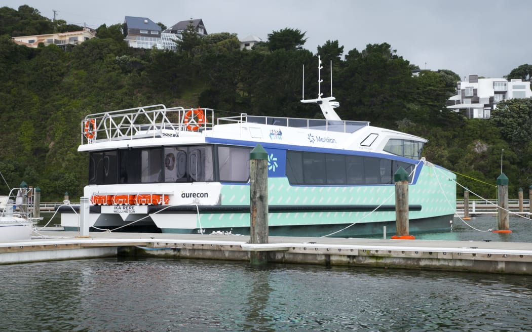 The Ika Rere electric ferry docked at the Seaview Marina in Lower Hutt.