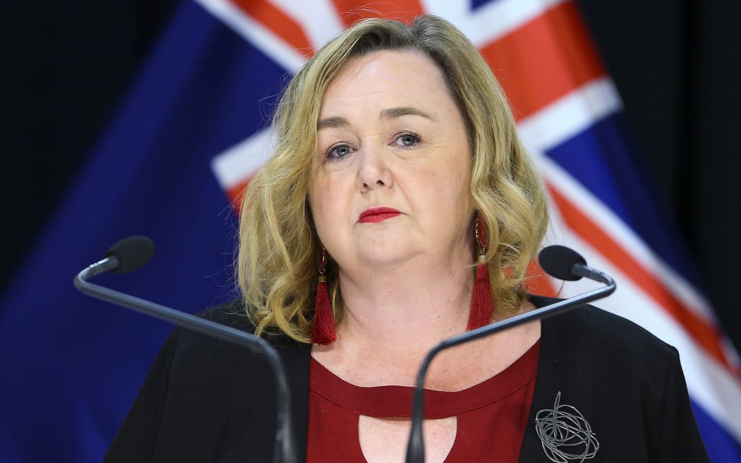 Housing Minister Megan Woods speaks to media during a press conference on Budget 2020 delivery day at Parliament May 14, 2020 in Wellington, New Zealand.