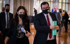 Jacinda Ardern and Grant Robertson leaving the Traffic Light System announcement