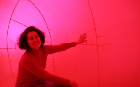 Bailee Lobb sitting inside her Jellybean inflatable