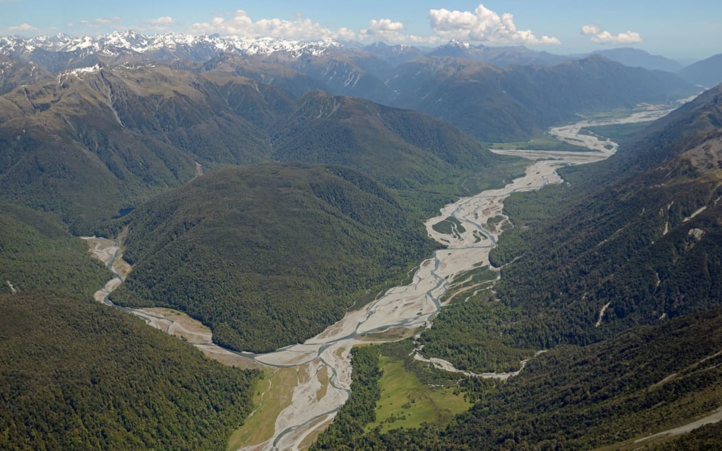 The Otira River, left, joins the Taramakau River on the West Coast.