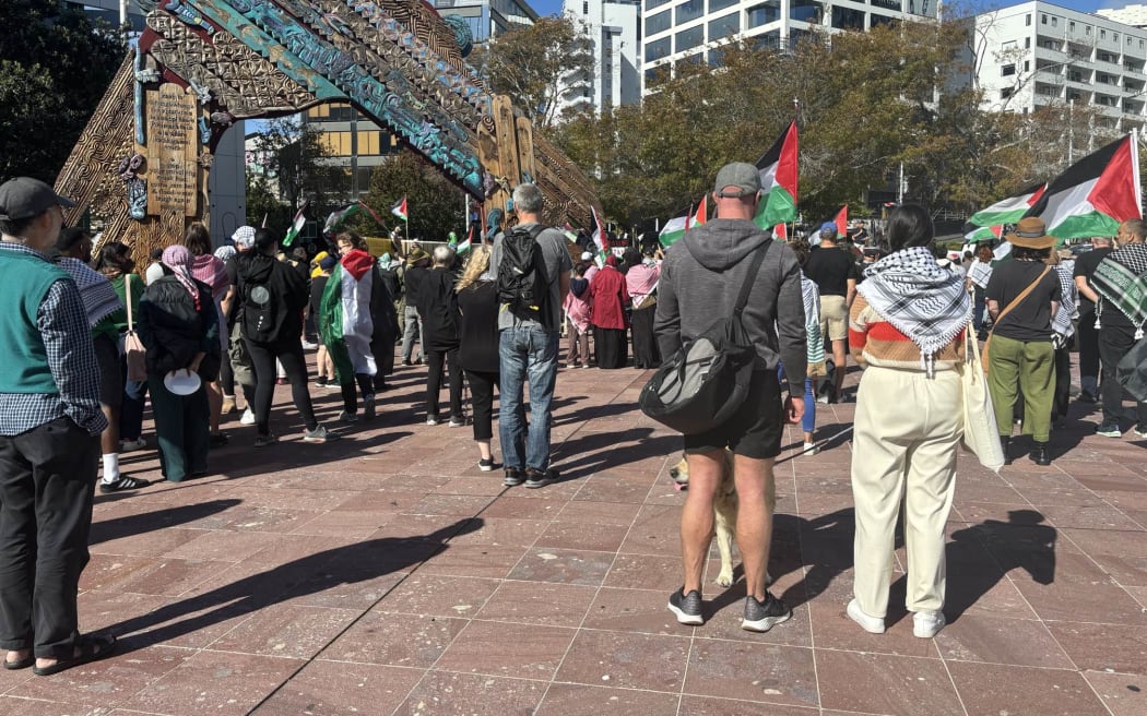 Protestors at Auckland's Aotea Square on Sunday 31 March want the New Zealand government to call for a ceasefire in Gaza.