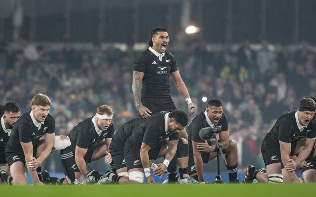 All Black Rieko Ioane and the All Blacks perform the Haka.