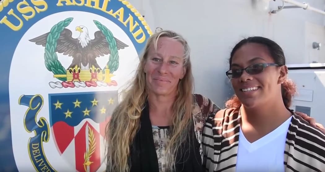 Jennifer Appel, (left), and Tasha Fuiava on the USS Ashland