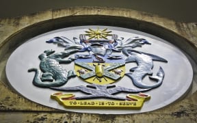 Solomon Islands coats of arms on Parliament buildings in Honiara