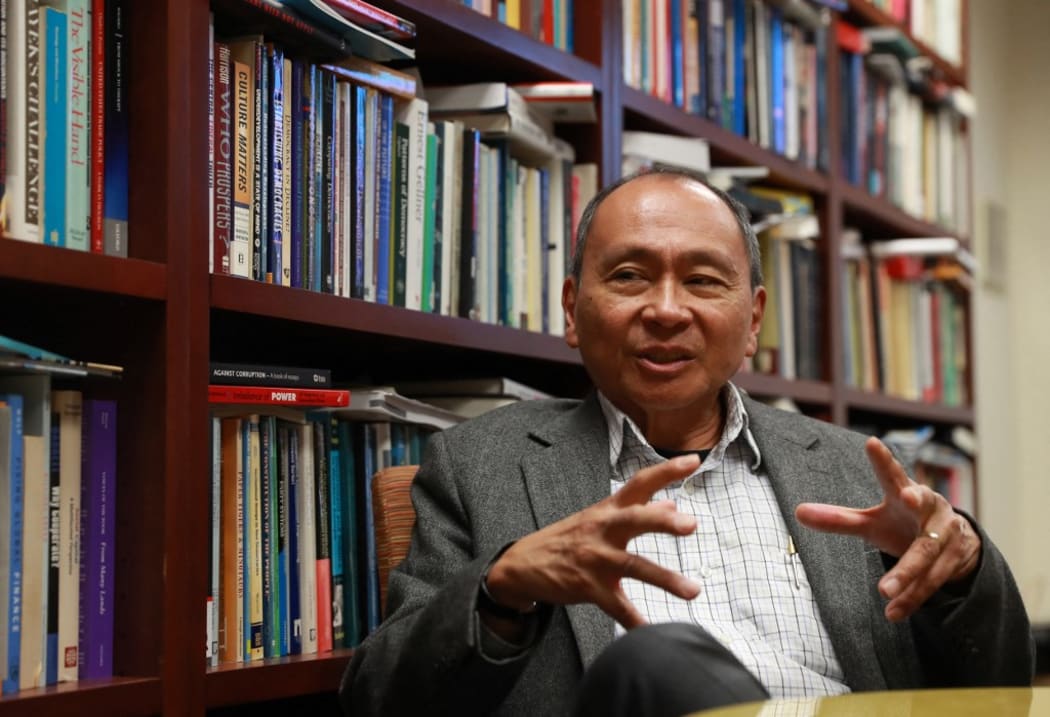 American political scientist Francis Fukuyama attends an interview at Stanford Univercity in California
