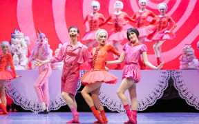Shaun James Kelly as Hansel, Ana Gallardo Lobaina as the Witch and Kirby Selchow as Gretel in the Royal New Zealand Ballet production of Hansel and Gretel.