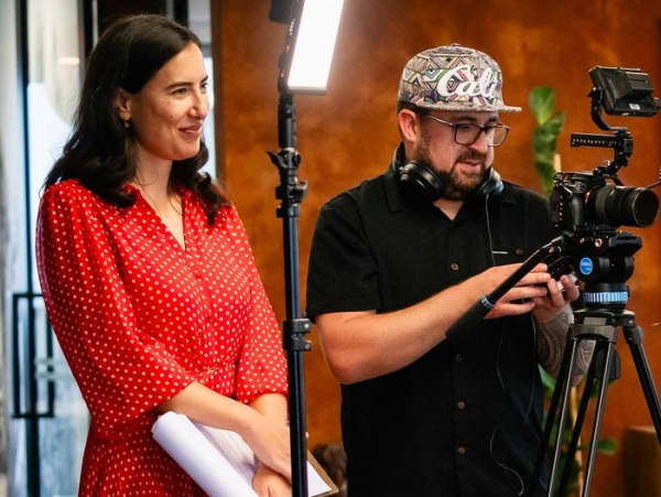 Journalist Cleo Fraser and filmmaker Tuki Laumea at work