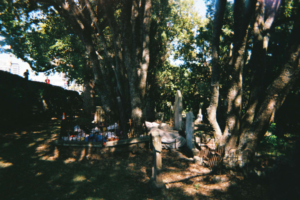 A camp made by people who are homeless in the Symonds Street Cemetery, where one of Brodie Fraser's research participants had rough slept as a teen.