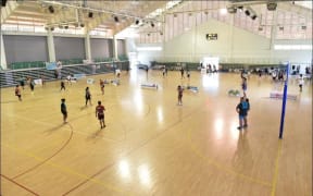 Netball teams in action at the Bluesky Sports Arena in Rarotonga.