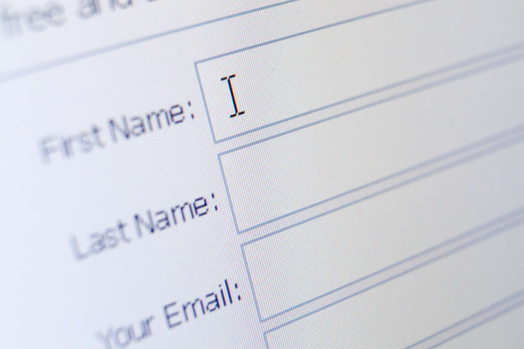 Private information online in form, privacy.
