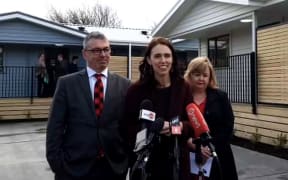 Prime Minister Jacinda Ardern and Housing Minister Megan Woods at the opening of new state homes in Spreydon, Christchurch.