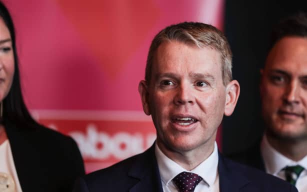 Labour Party leader Chris Hipkins speaks to media after the party's Congress on 28 June, 2026.