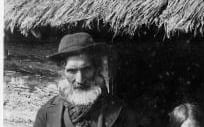 Hirawanu Tapu and his wife Rohana were photographed in 1891 at their house on the Moriori reserve at Manukau, Chatham Island.