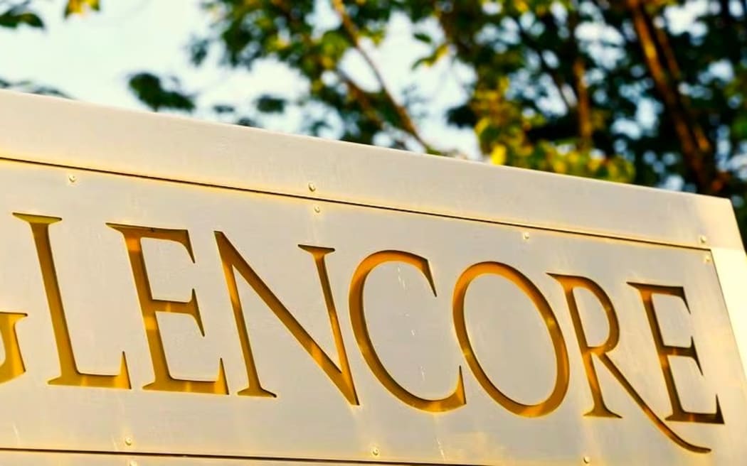 Glencore  commodities trader logo front of headquarters in Baar, Switzerland,