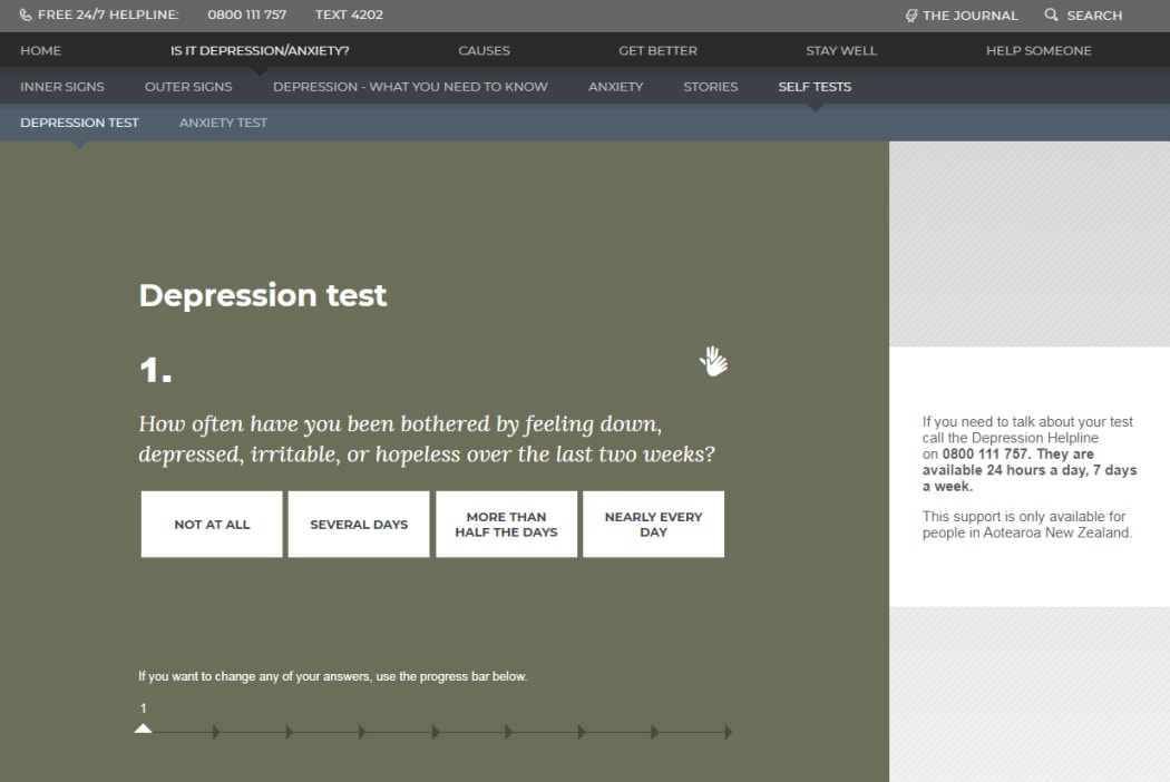 The online depression test at Depression.org.nz