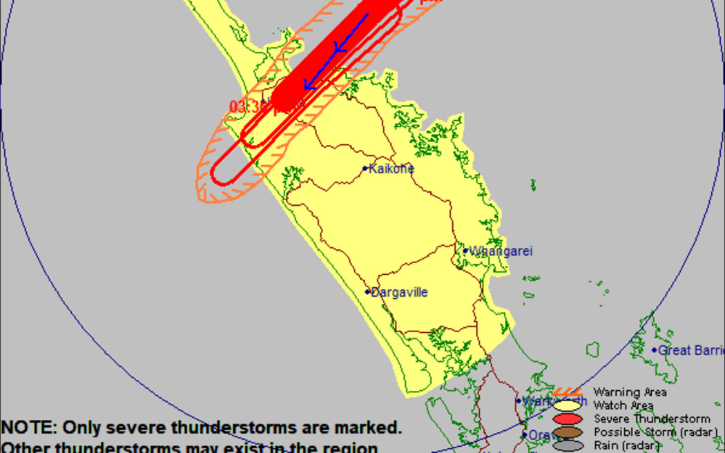 MetService has issued a severe thunderstorm warning for the Far North.