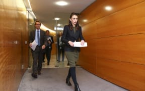 Prime Minister Jacinda Ardern and Director-General of Health Dr Ashley Bloomfield arrive for a press conference at Parliament on May 05, 2020 in Wellington, New Zealand.