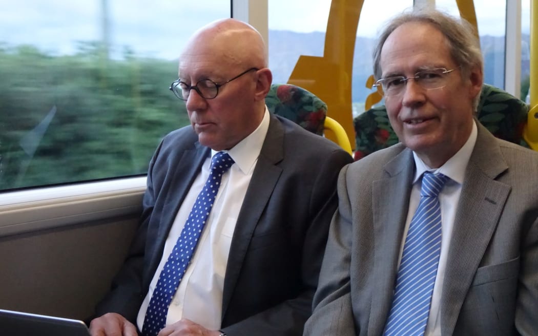 Queenstown mayor Jim Boult (left) and Transport Agency South Island director Jim Harland on Queenstown's first $2 bus.
