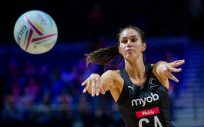 Ameliaranne Ekenasio in action for the Silver Ferns at the 2019 Netball World Cup in Liverpool.