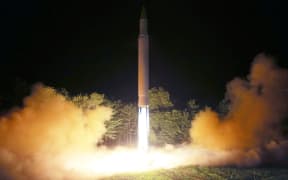 A picture released by Korean Central News Agency showing North Korea's intercontinental ballistic missile (ICBM) Hwasong-14 being launched at an undisclosed place in North Korea.
