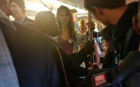 Radio New Zealand reporter Kim Baker Wilson posted this image of a packed train on the Transportblog twitter feed.